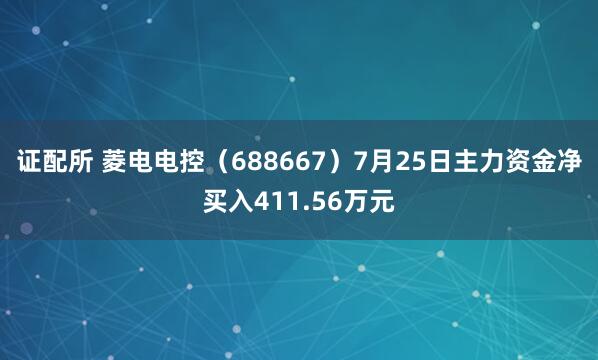 证配所 菱电电控（688667）7月25日主力资金净买入411.56万元
